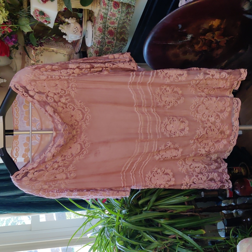 LAST CHANCE   Soft Surroundings Dusty Rose Embroidered Lined Silk Tunic Top 1x